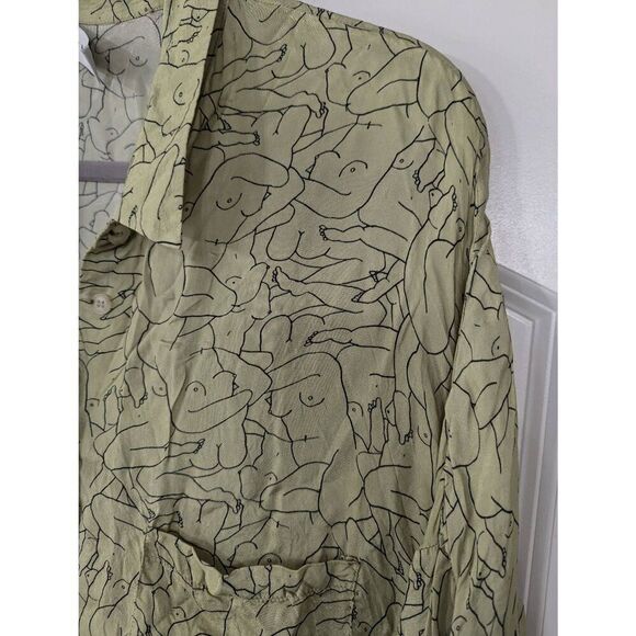 OhSevenDays Monday Marwa Illustrated Vegan Silk Boxy Blouse women's sage green - Picture 4 of 9